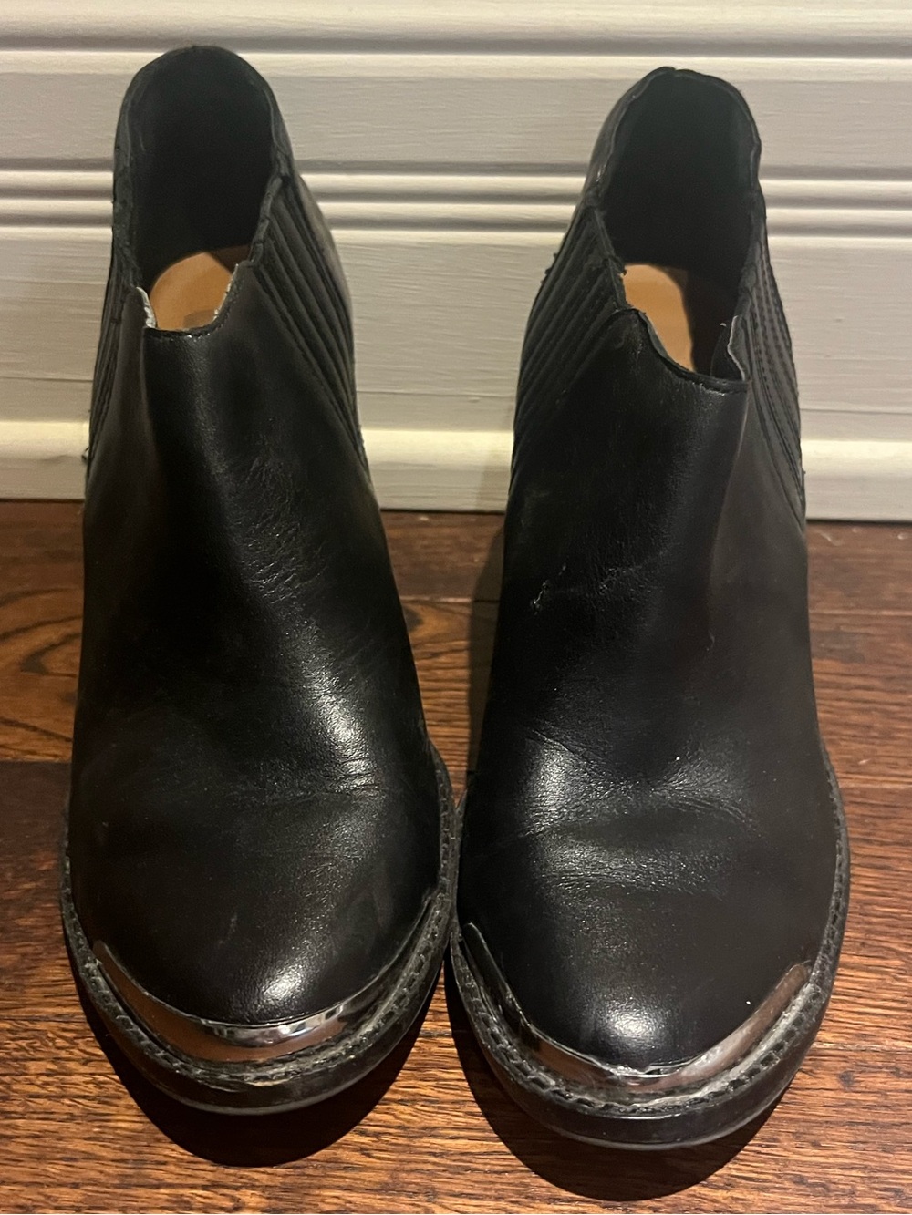 Dolce Vita Black Leather Ankle Boots with Metallic Trim